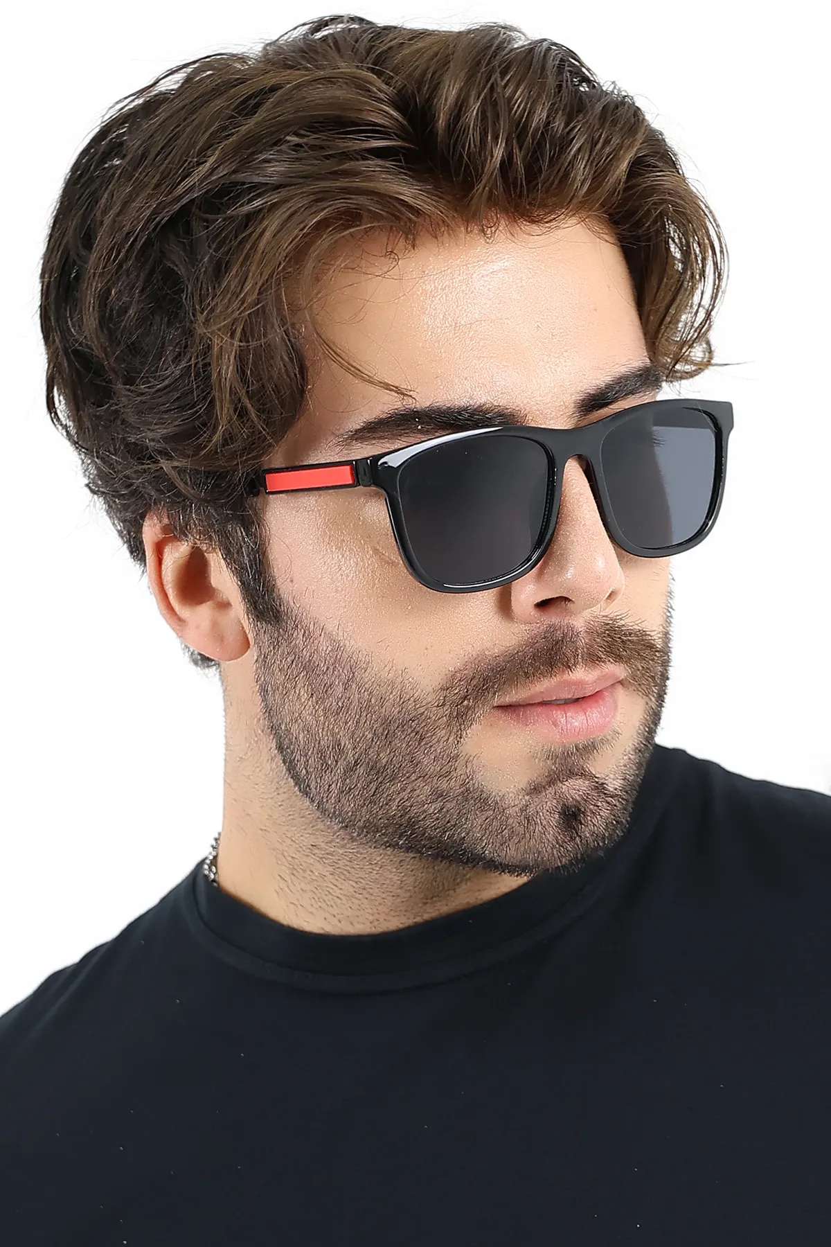 Erkek UV400 Siyah Kare Güneş Gözlüğü Kırmızı Detay WP25-15 C2 Erkek UV400 Siyah Kare Güneş Gözlüğü Kırmızı Detay WP25-15 C2