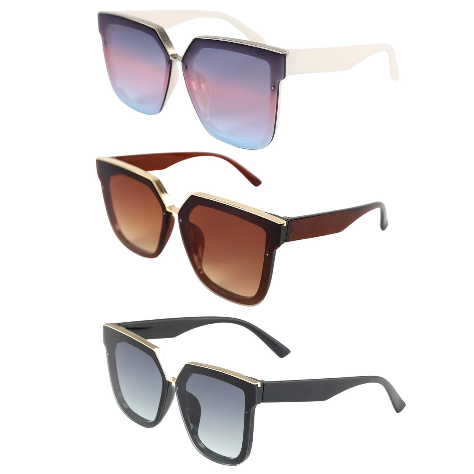 3lü Avantaj Seti Kadın UV400 Koruma Oversize Güneş Gözlüğü 23016-2