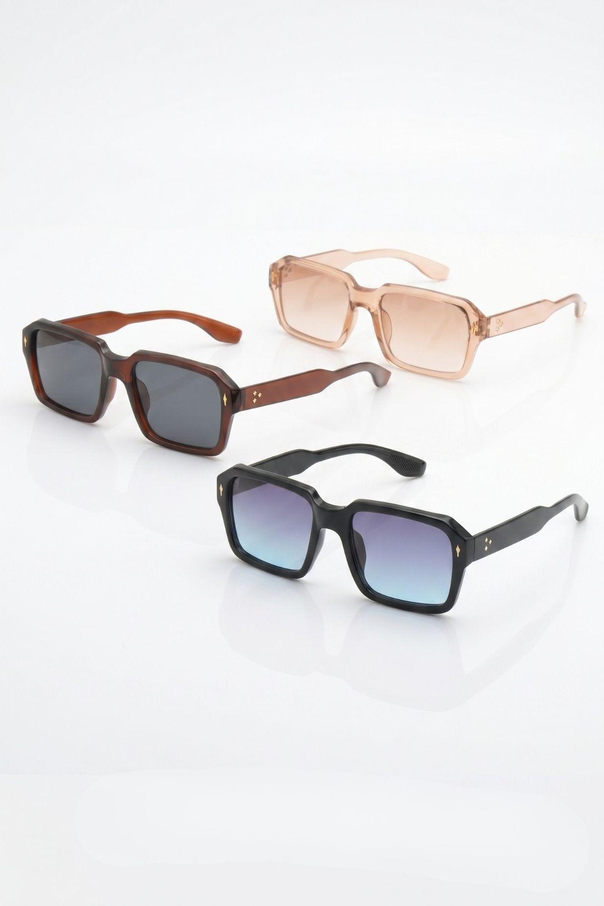 3lü Fırsat Seti Kadın Uv400 Koruma Kare Güneş Gözlüğü 23033set