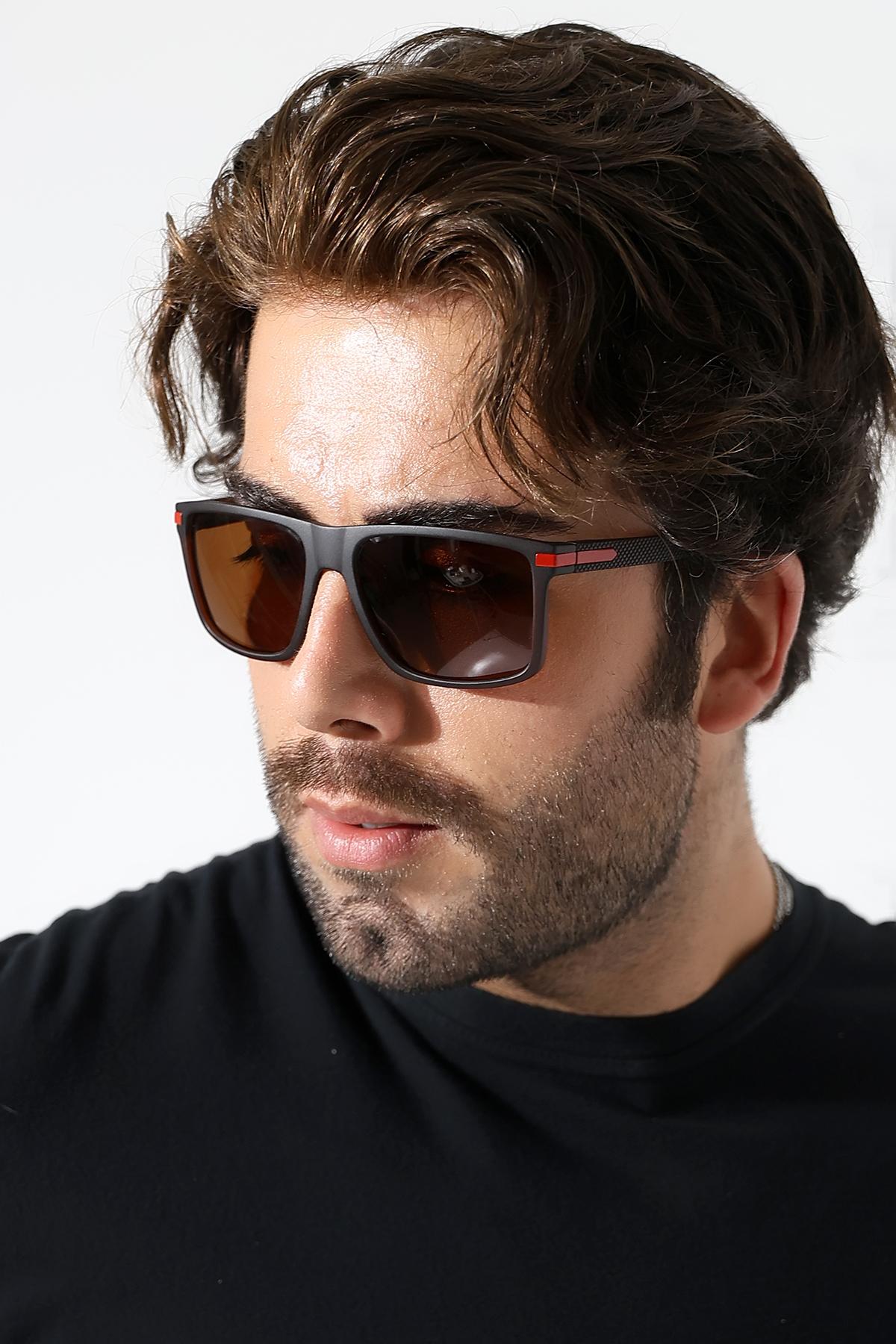 Erkek Kare Mat Kahverengi Polarize Güneş Gözlüğü 23059 C3 P M