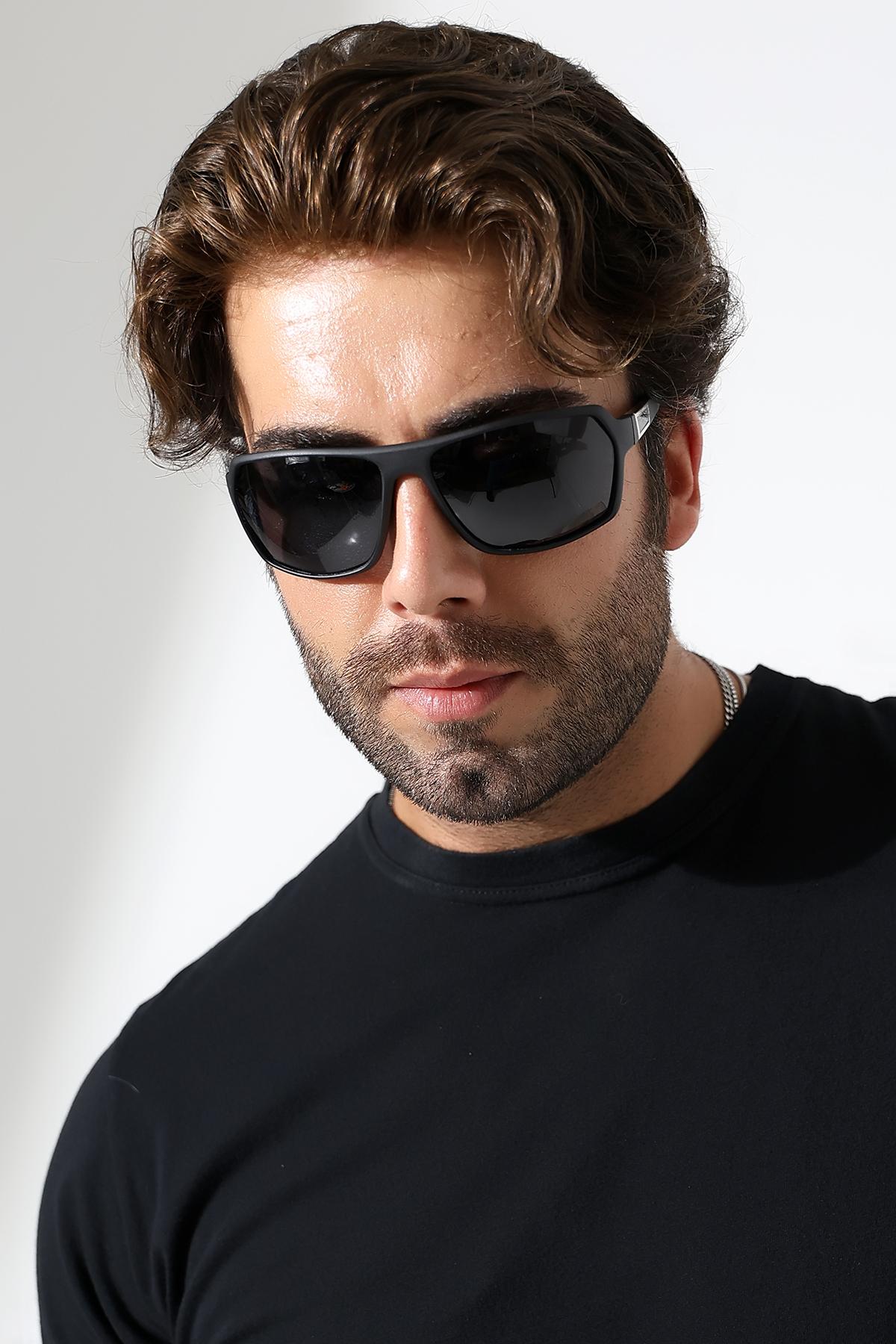 Erkek Mat Siyah Kare Polarize Motorcu Güneş Gözlüğü 23052 C2 P M