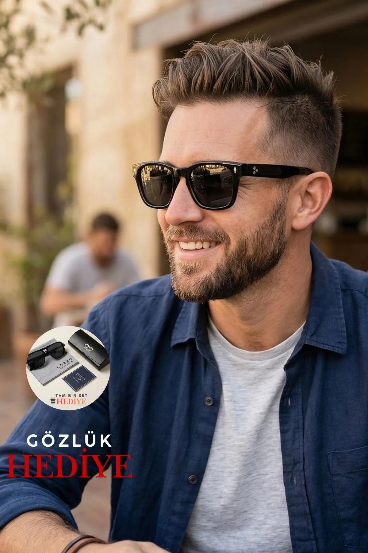 Erkek .polarize Aksesuarlı Kare Siyah Güneş Gözlüğü 23037 c2