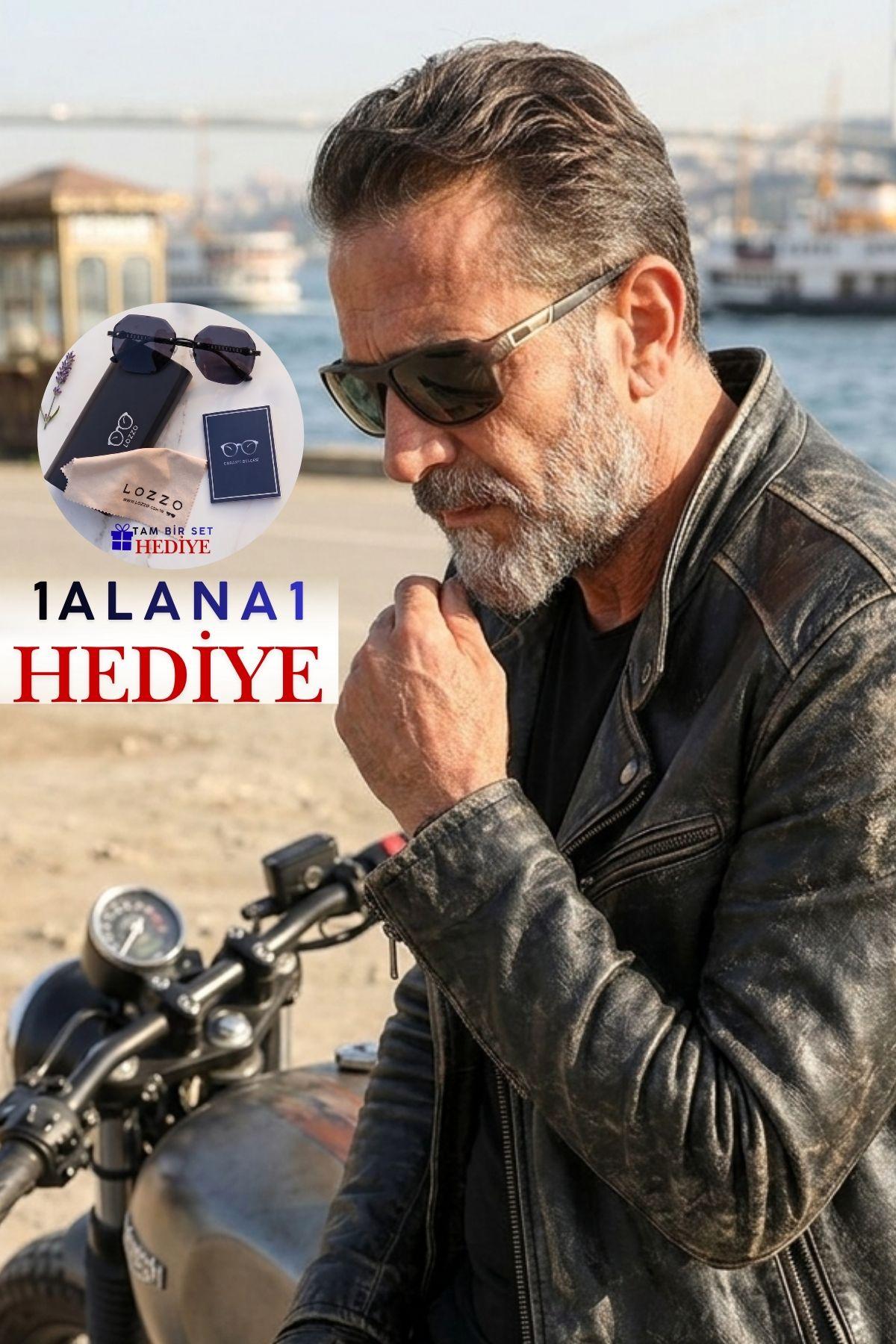 Erkek Polarize Mat Kahverengi Kare Motorcu Güneş Gözlüğü 23052 C3 P M