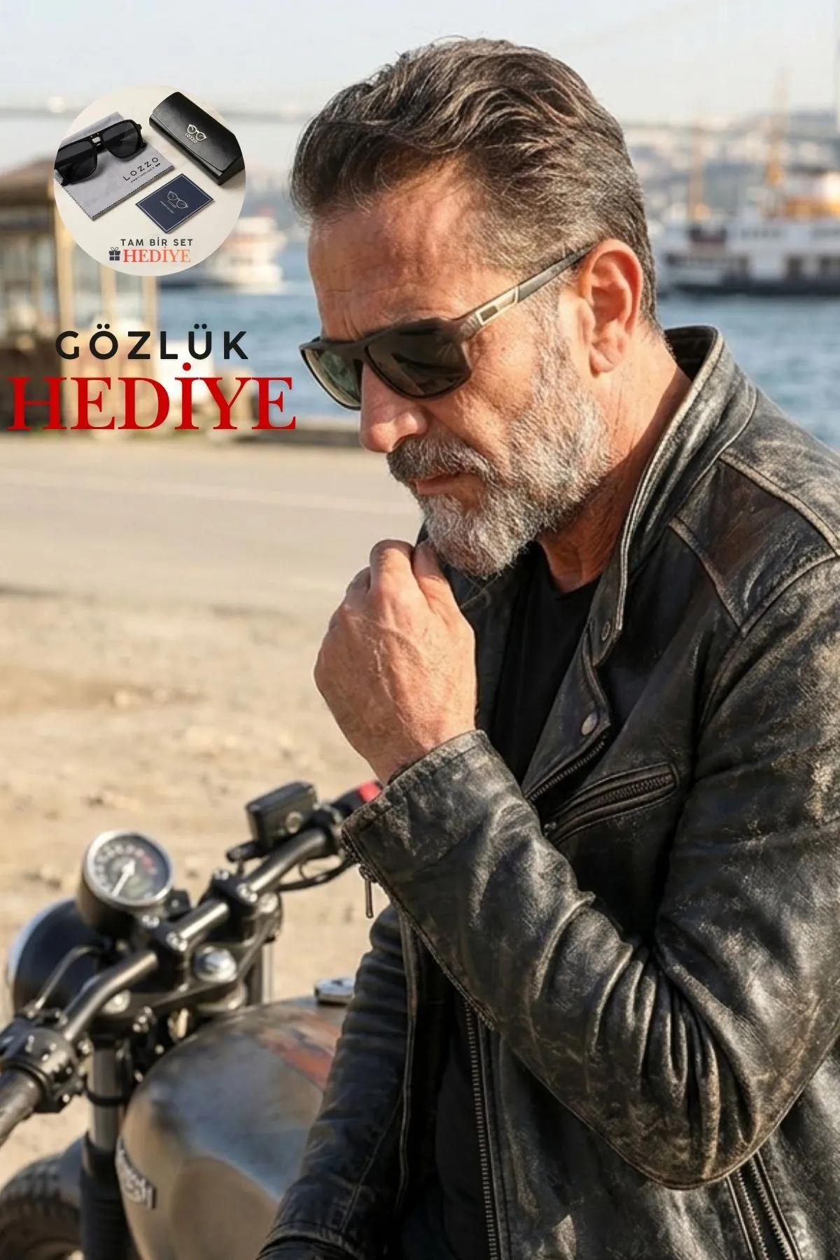 Erkek Polarize Mat Kahverengi Kare Motorcu Güneş Gözlüğü 23052 C3 P M