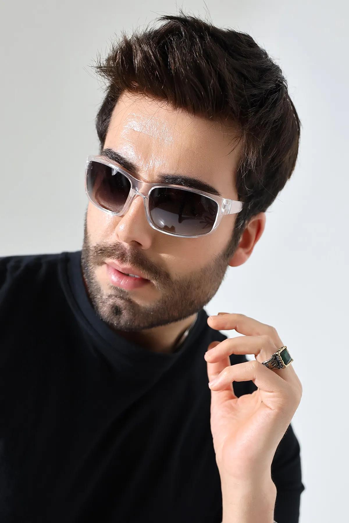 Erkek Şeffaf Dikdörtgen UV400 Güneş Gözlüğü 23034 C1