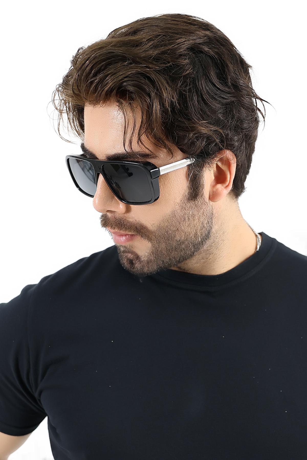 Erkek Siyah Kare UV400 Güneş Gözlüğü 25-13 C2
