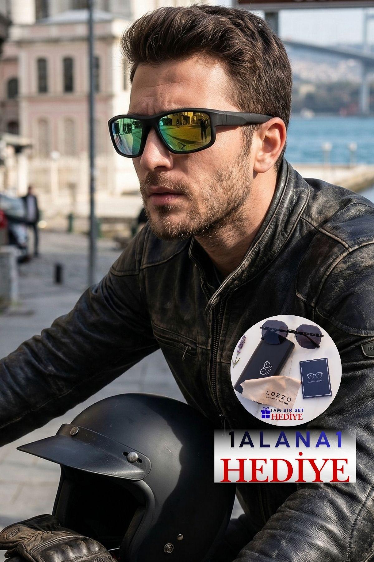 Erkek UV400 Mat Siyah Aynalı Motorcu Güneş Gözlüğü 23035 C2 m