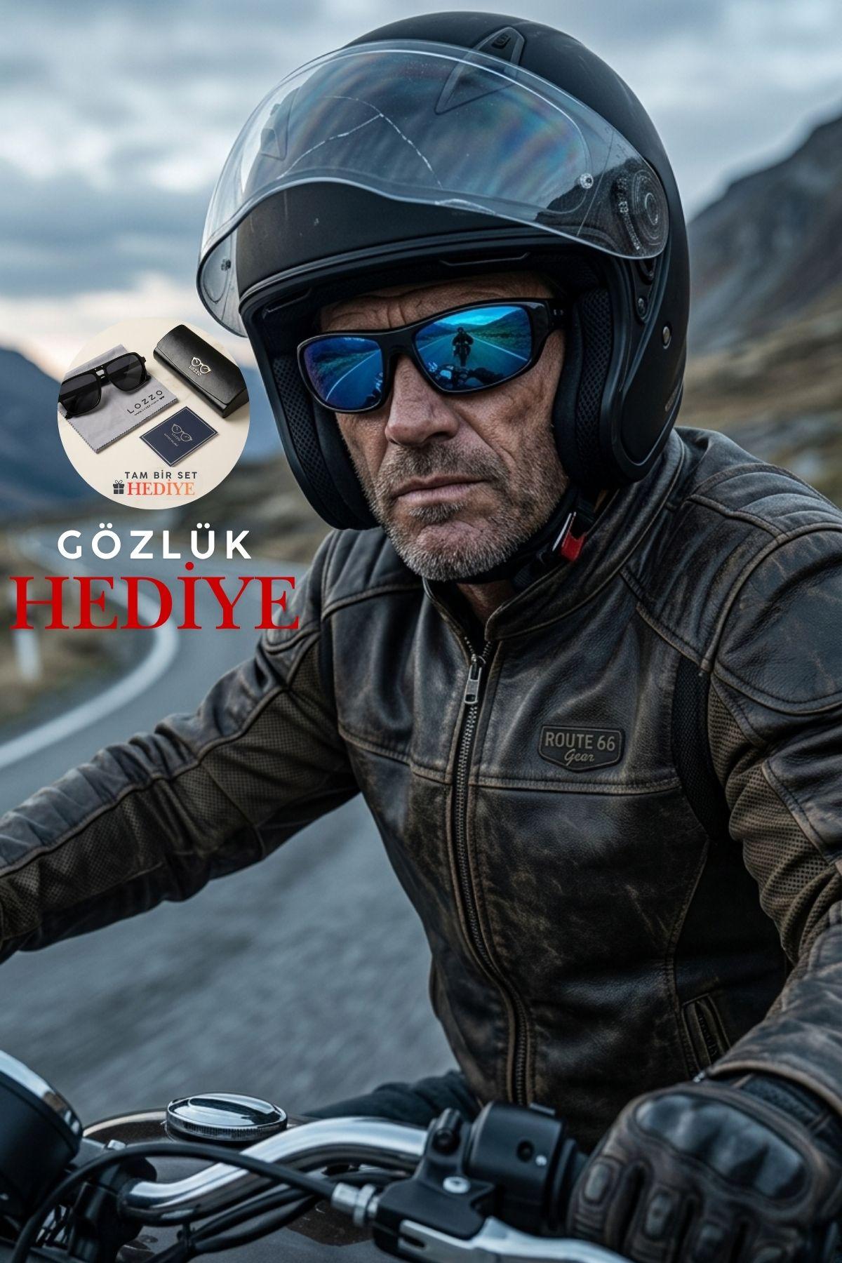 Erkek UV400 Siyah Aynalı Motorcu Güneş Gözlüğü 23035 C2AYN