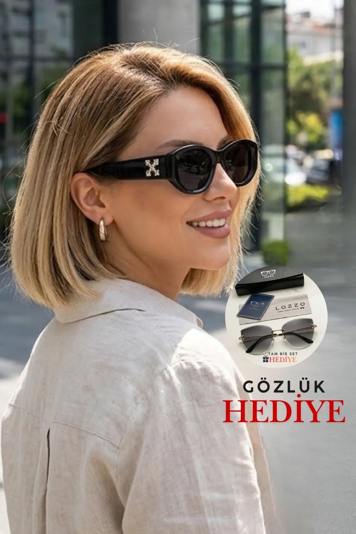 Kadın Dikdörtgen UV400 Güneş Gözlüğü Gümüş Detay 25-14 C2 