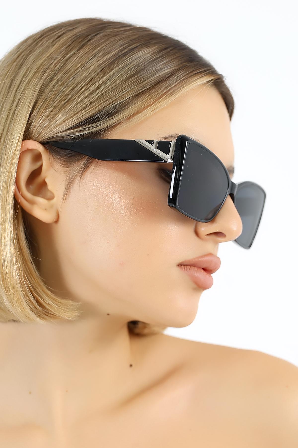 Kadın Kelebek Siyah UV400 Güneş Gözlüğü Gümüş Detay 25-17 C2 