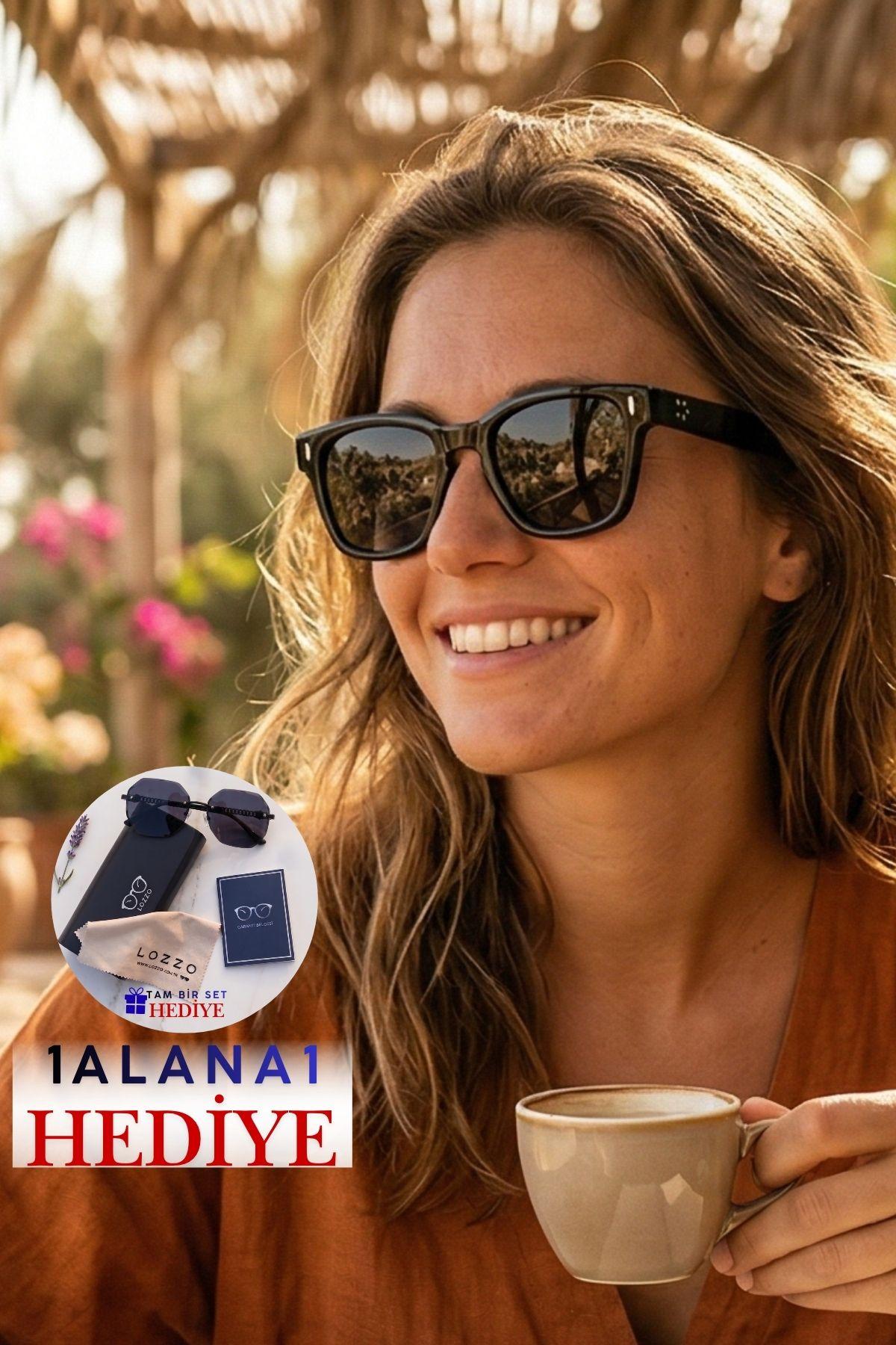 Kadın Polarize Kare Siyah Güneş Gözlüğü 23037 c2