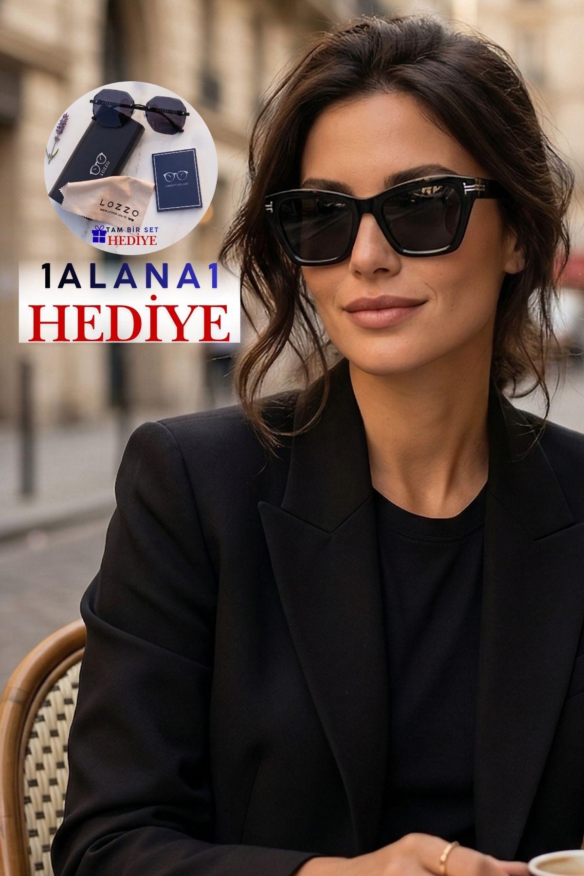 Kadın UV400 Siyah Cat Eyes Güneş Gözlüğü Gümüş Detay 25-18 C2
