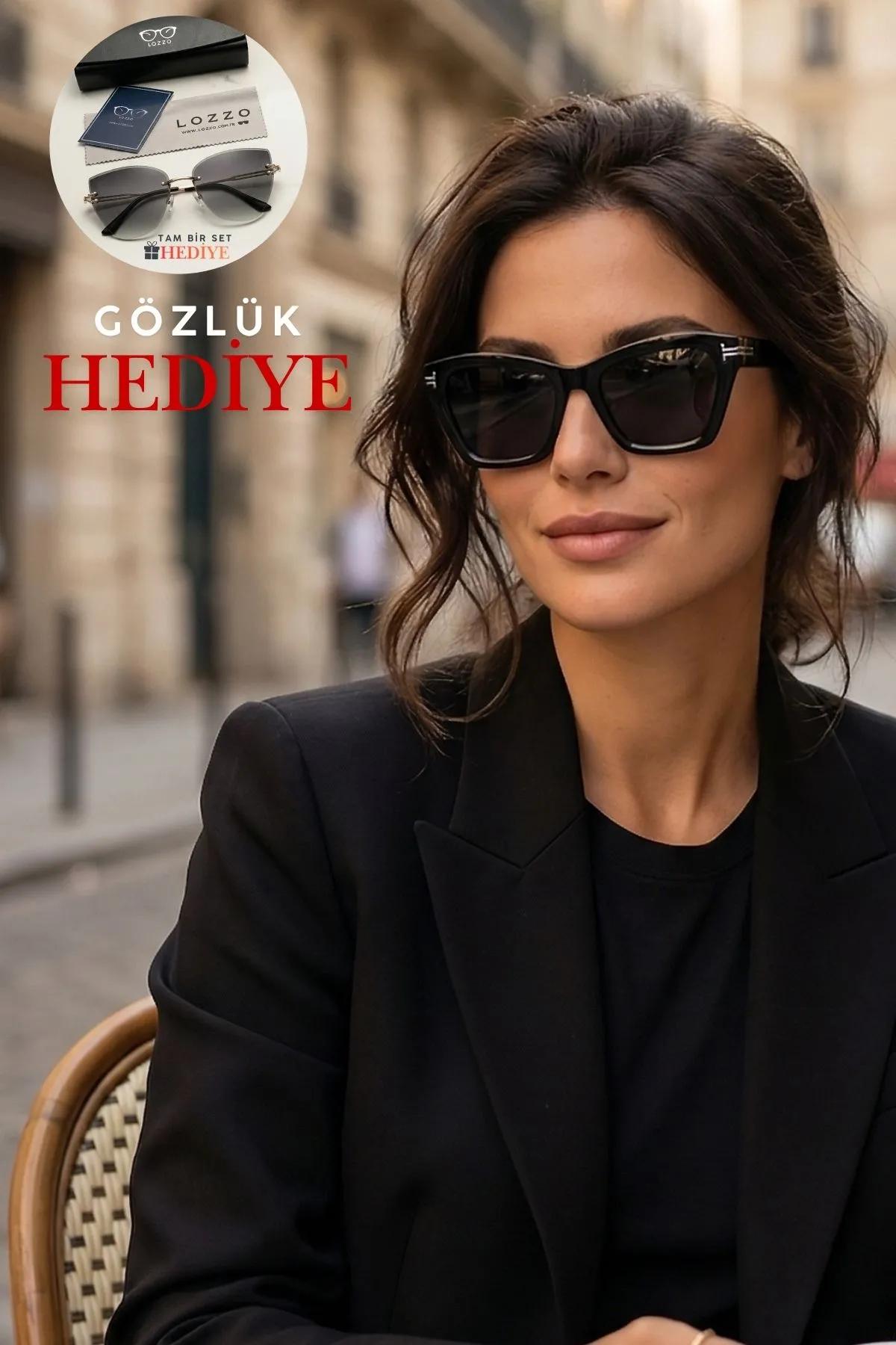Kadın Siyah Cat Eyes UV400 Güneş Gözlüğü Gümüş Detay 25-18 C2