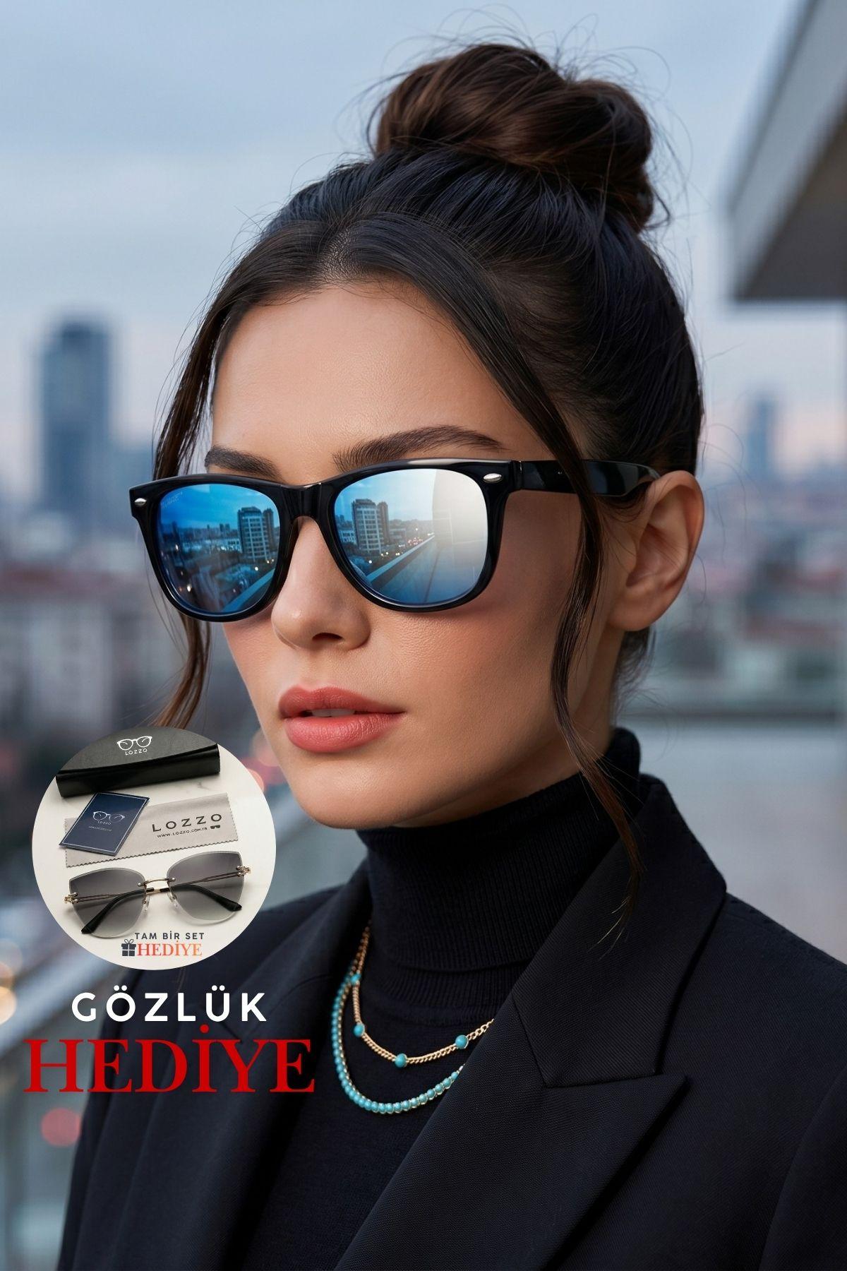 Kadın UV400 Ayna Cam Wayfare Siyah Güneş Gözlüğü 23045-1 C2AYN