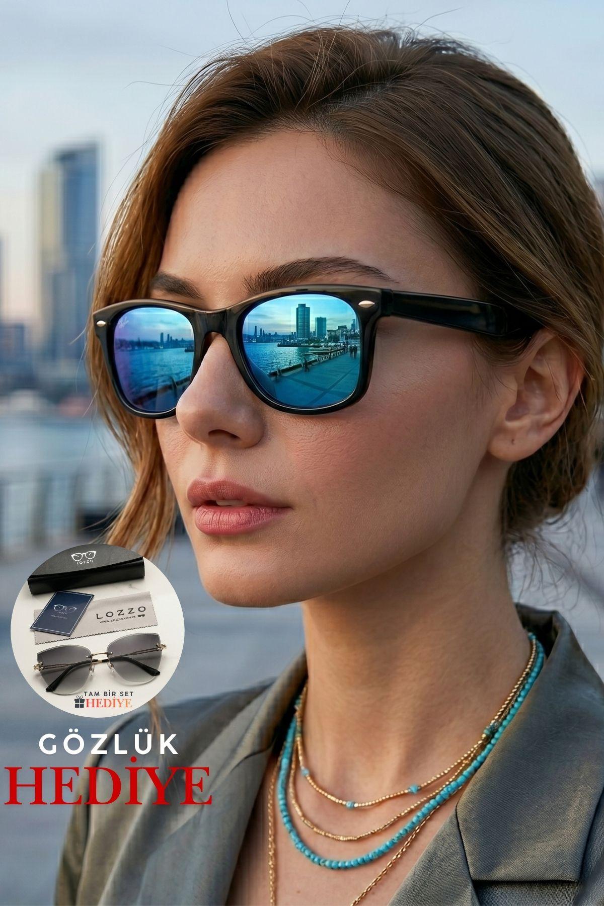 Kadın UV400 Ayna Cam Wayfare Siyah Güneş Gözlüğü 23045-2 C2AYN