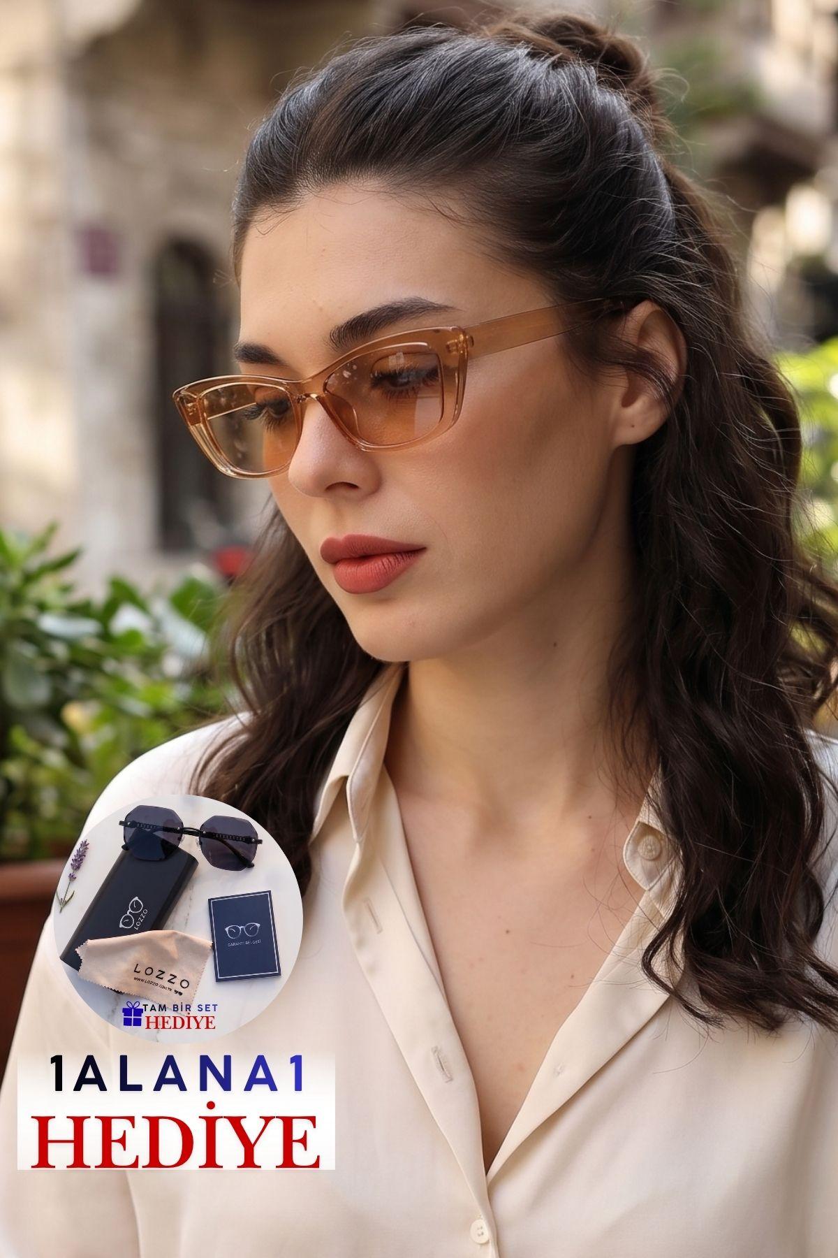 Kadın UV400 Bal Nude Cat Eyes Güneş Gözlüğü 23009 C4