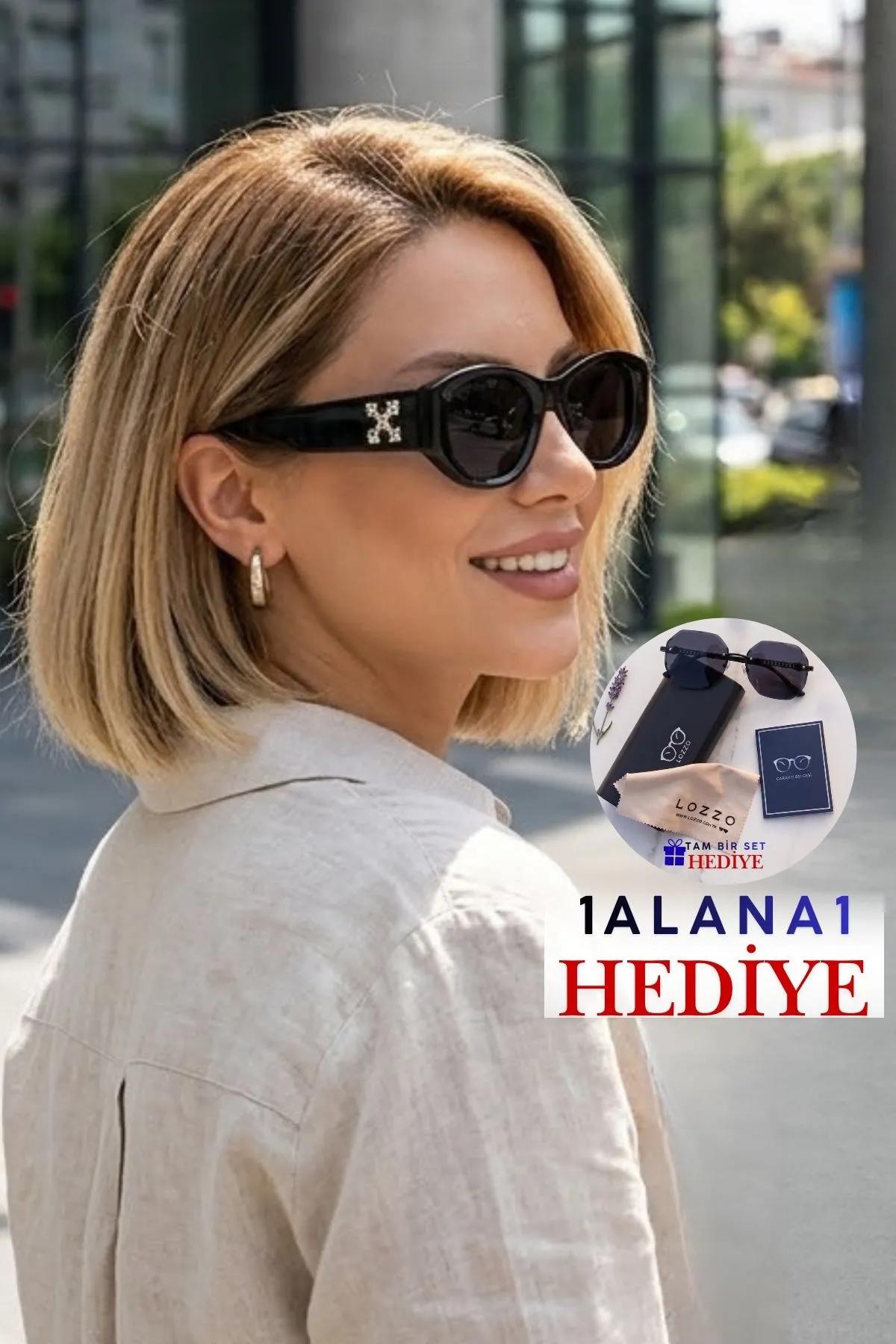 Kadın UV400 Dikdörtgen Güneş Gözlüğü Gümüş Detay 25-14 C2 
