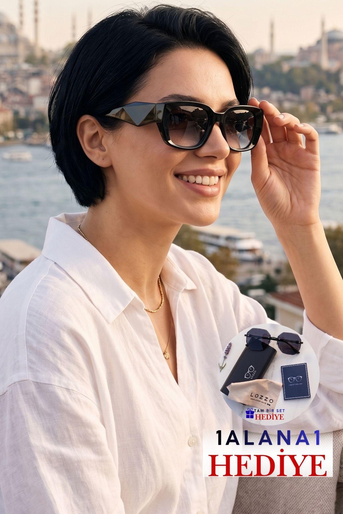 Kadın UV400 Dikdörtgen Siyah Güneş Gözlüğü 23030 c2