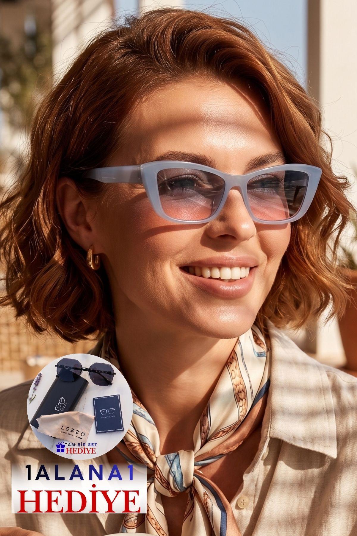 Kadın UV400 Gri Çerçeve Cat Eyes Güneş Gözlüğü 23009 C15 Degrade Cam