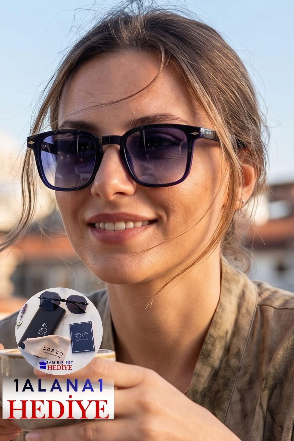Kadın UV400 Kare Lacivert Güneş Gözlüğü 23043 C33 Degrade Cam