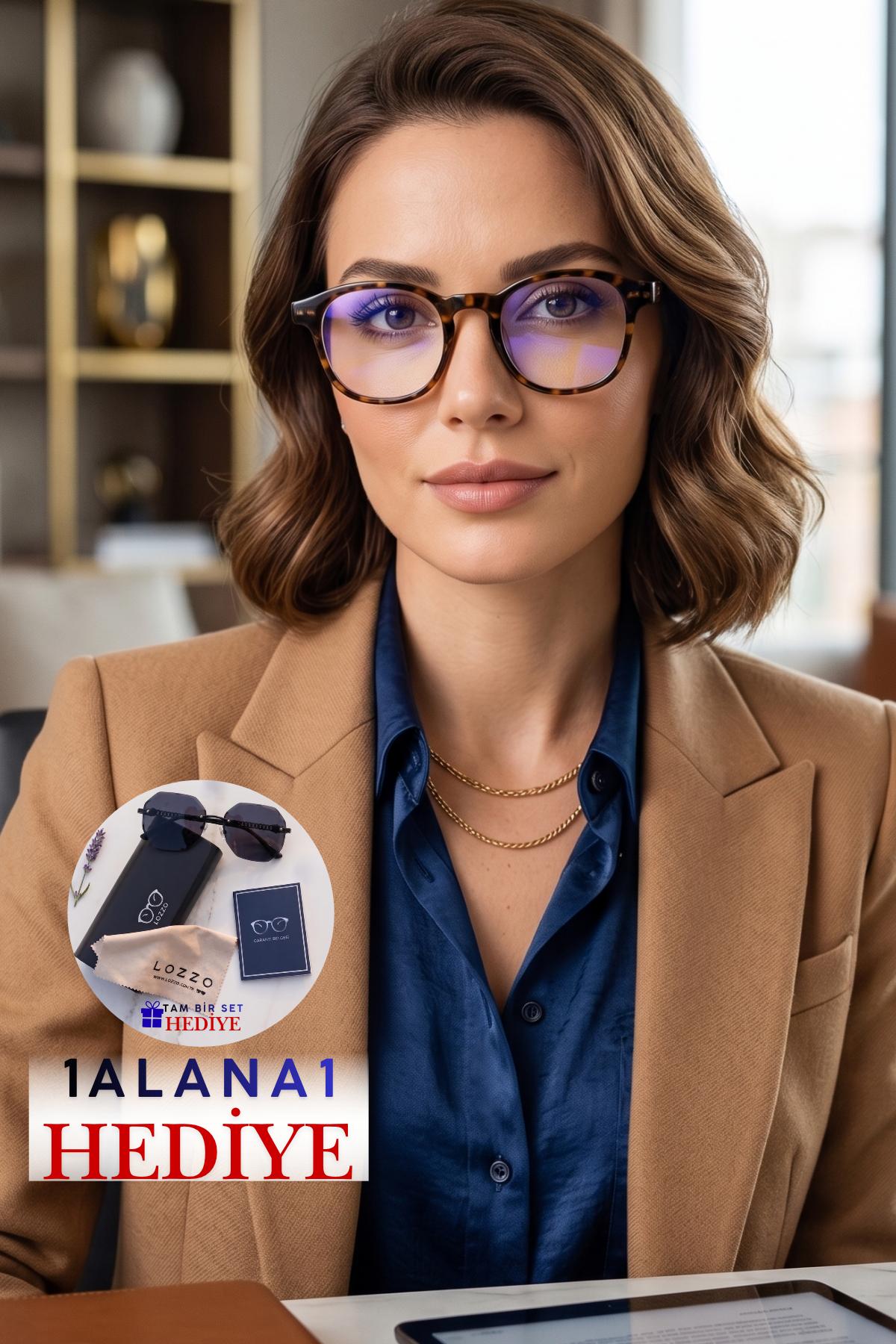 Kadın UV400 Leopar Çerçeve Mavi Işık Filtreli Ekran Gözlüğü 23001 C8Leopar
