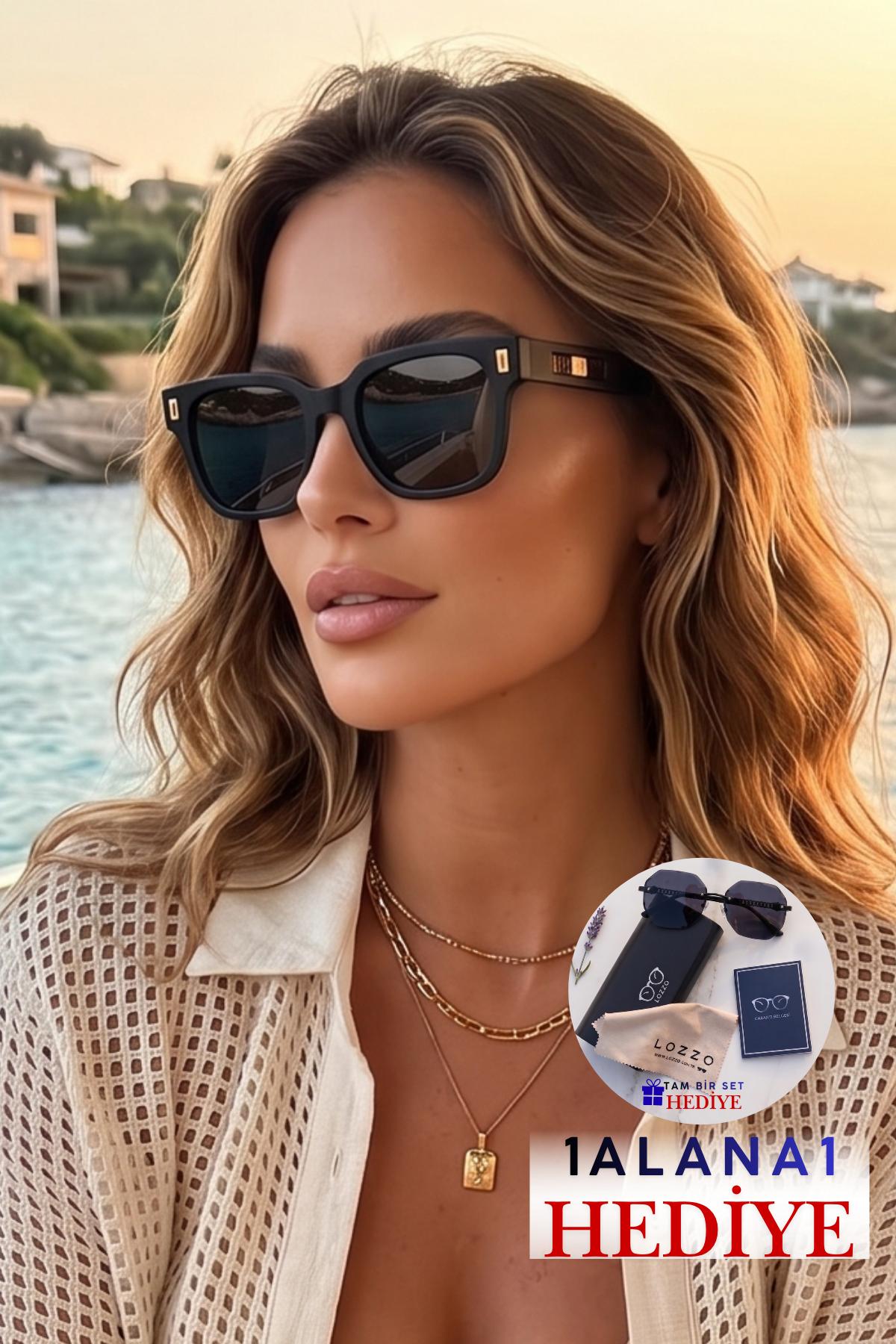 Kadın UV400 Mat Siyah Gold Aksesuarlı Güneş Gözlüğü WP25-09 C2Mat