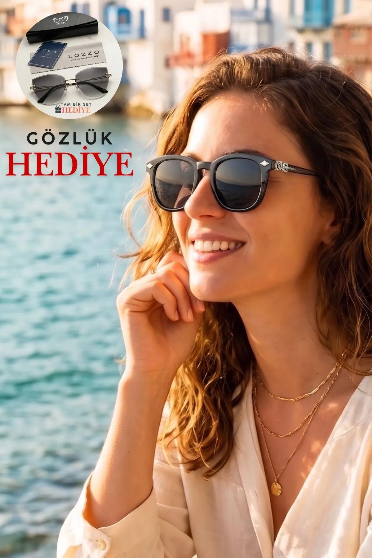 Kadın UV400 Oval Siyah Güneş Gözlüğü  WP25-27 C2 Gümüş Metal Sap
