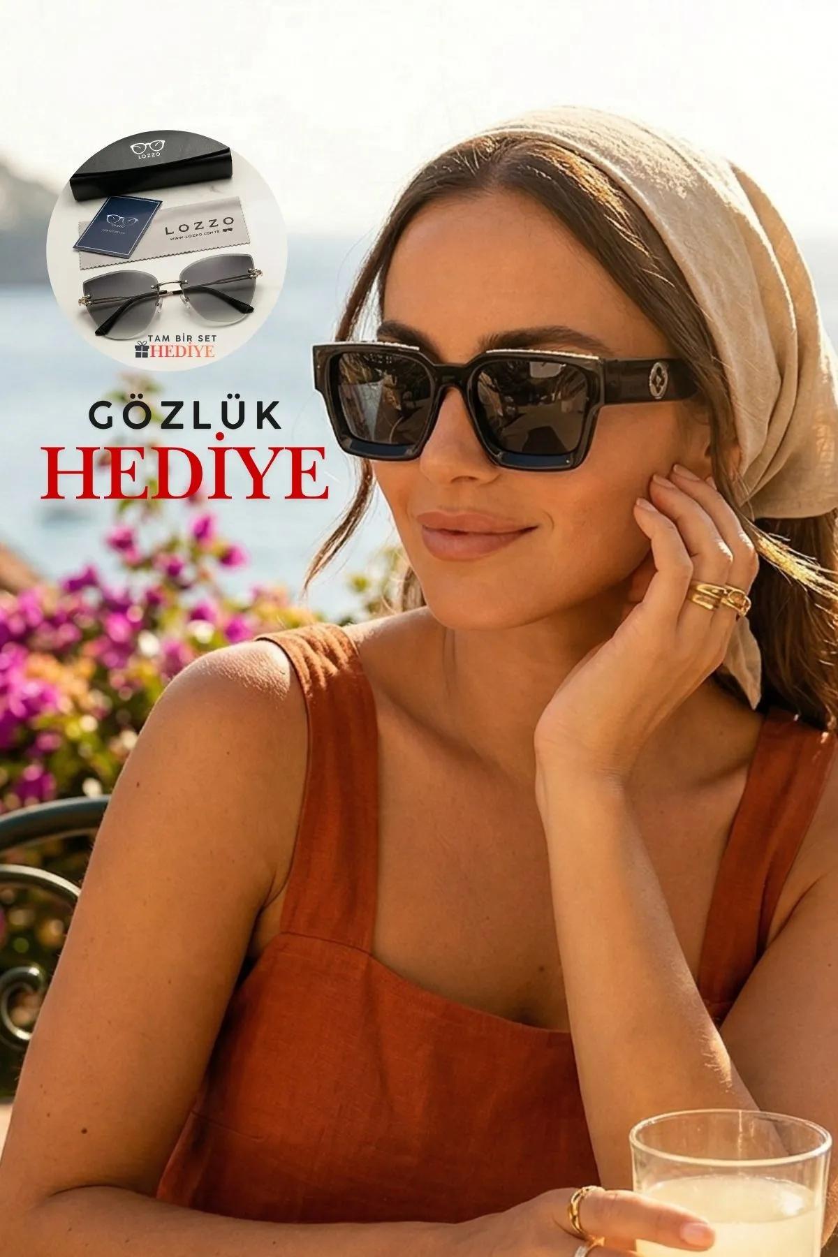 Kadın UV400 Oversize Aksesuarlı Siyah Güneş Gözlüğü 23065 c2