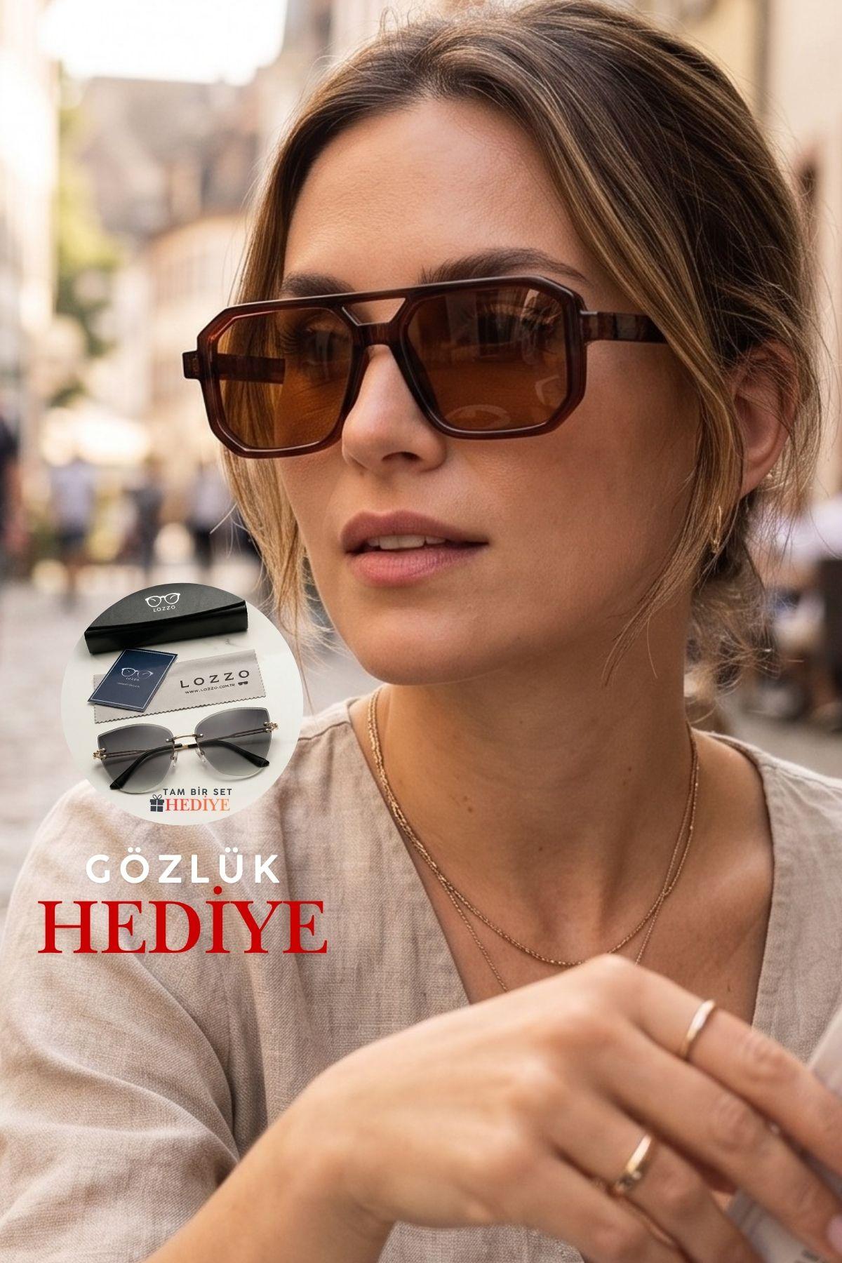Kadın UV400 Pilot Retro Kahverengi Güneş Gözlüğü 23001-1 C3K