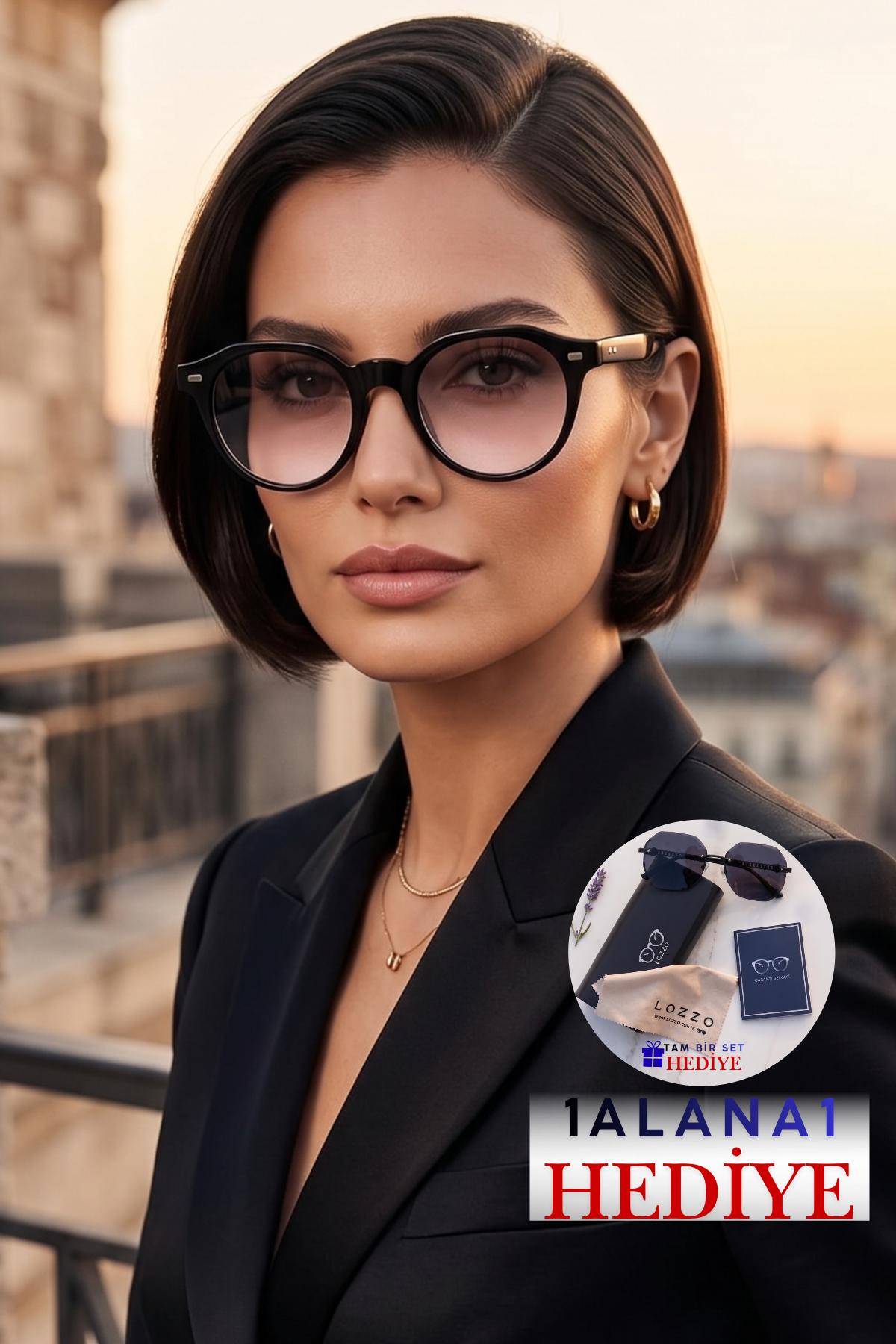 Kadın UV400 Siyah Oval Pembe Degrade Güneş Gözlüğü 23007 C2DEG