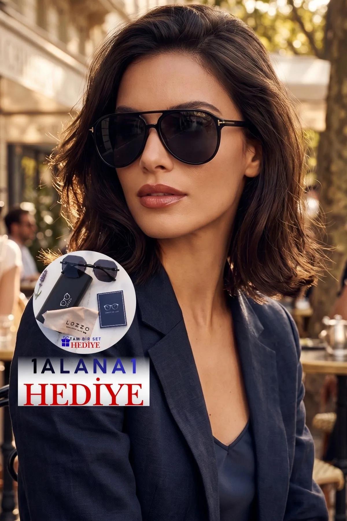 Kadın UV400 Siyah Pilot Retro Güneş Gözlüğü WP25-23 C2