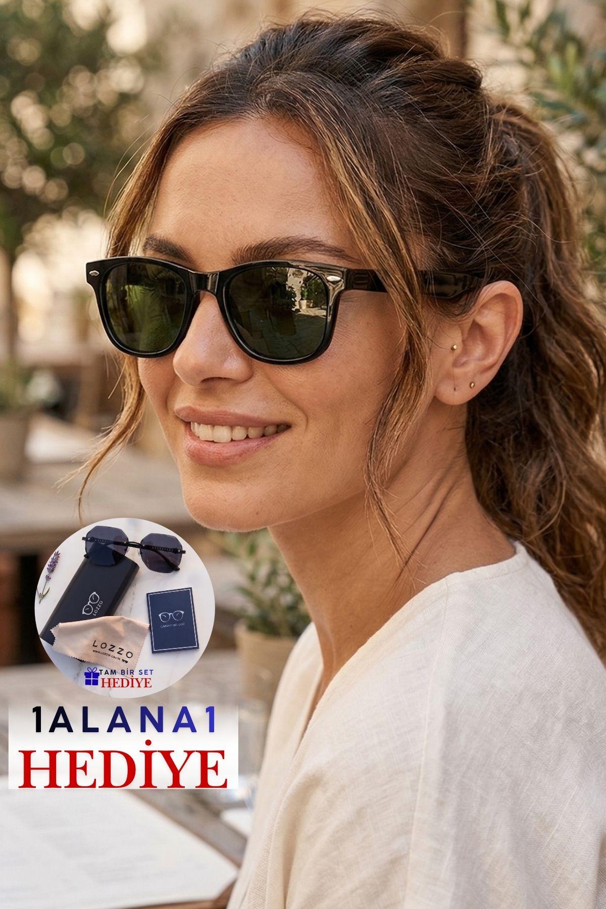 Kadın UV400 Siyah Wayfare Yeşil Cam Güneş Gözlüğü 23010 C2Y