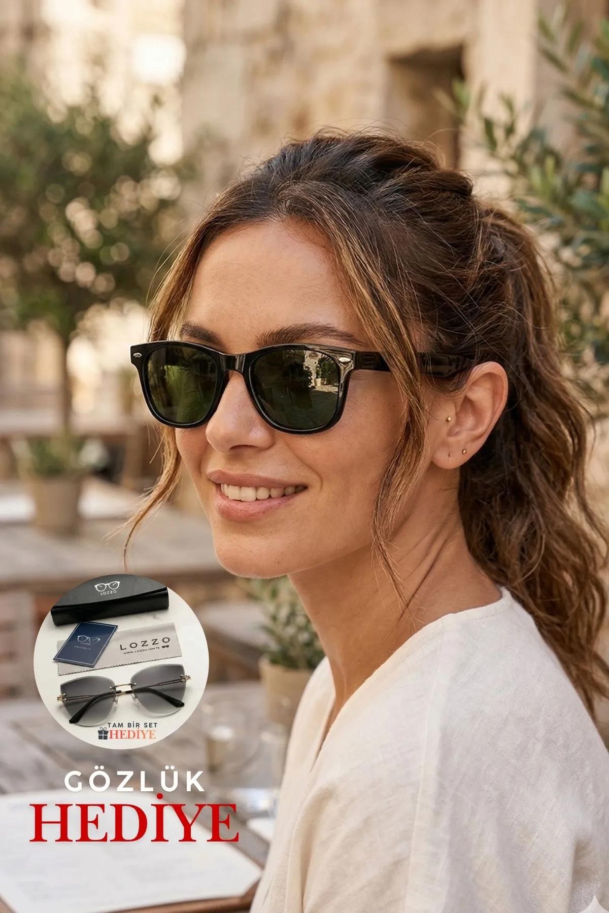 Kadın UV400 Siyah Wayfare Cam Güneş Gözlüğü 23010 C2 k