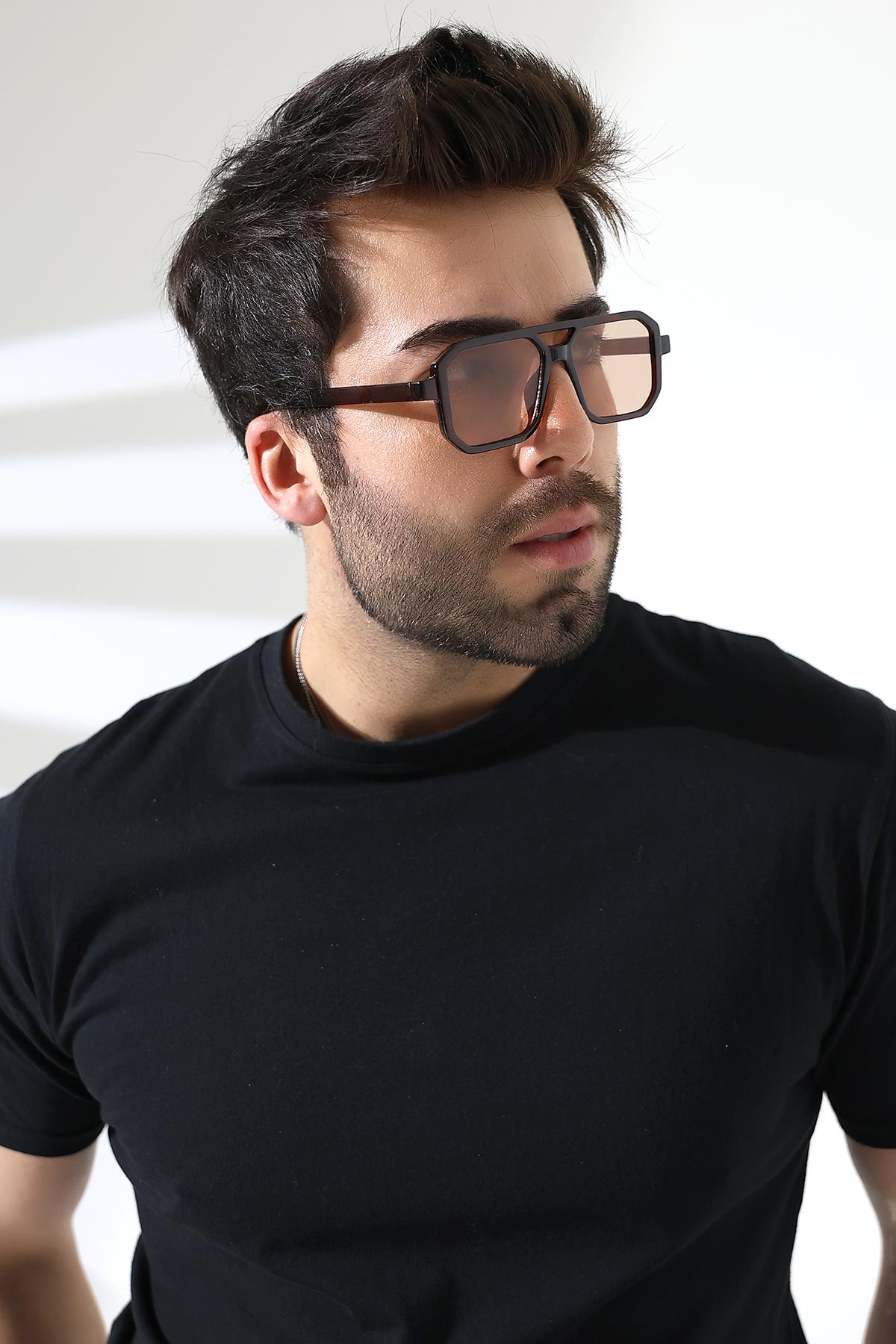 Unisex Kahverengi Retro UV400 Güneş Gözlüğü 23001-1 c3