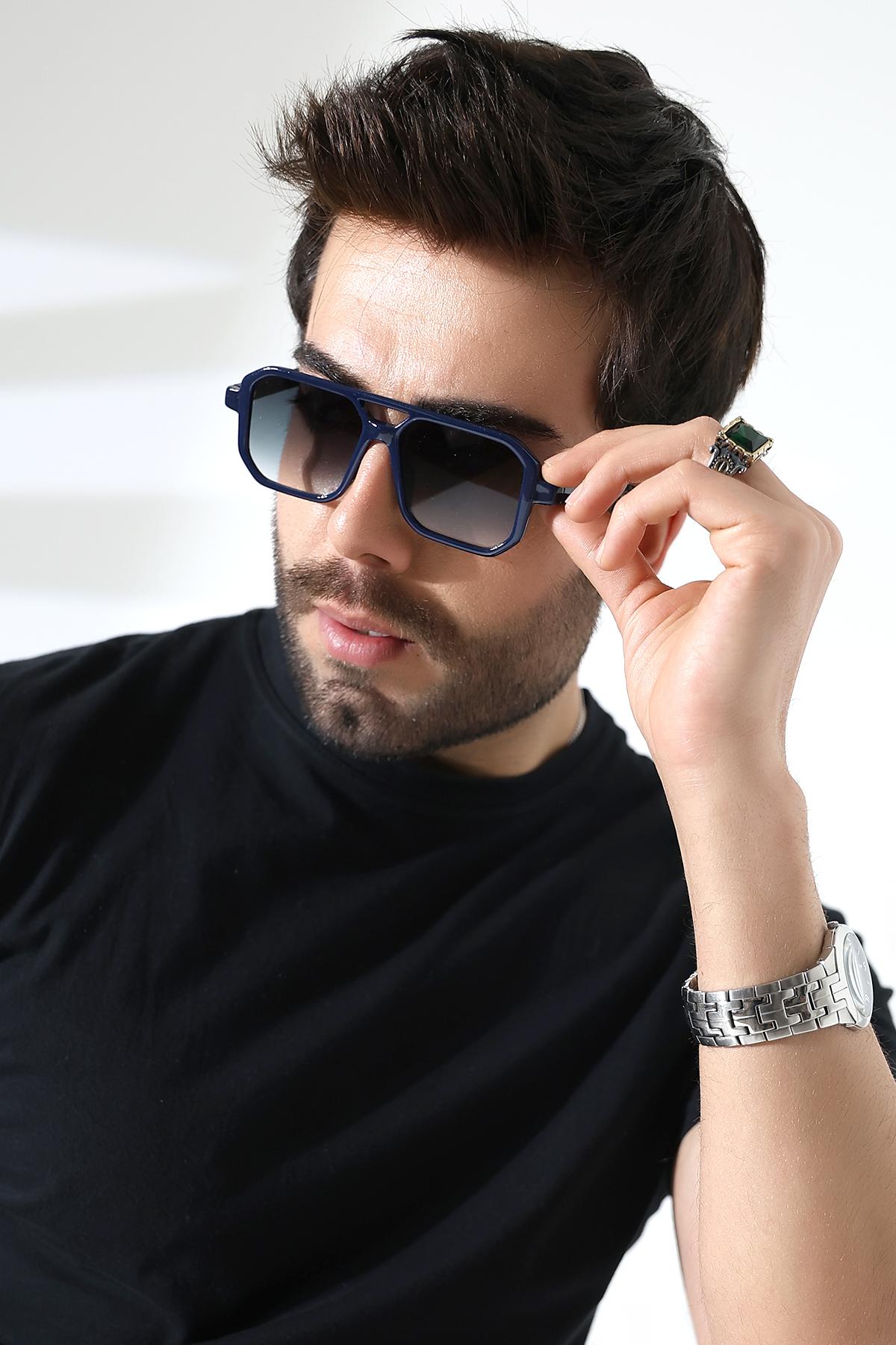 Unisex Lacivert Retro UV400 Güneş Gözlüğü 23001-1 c33