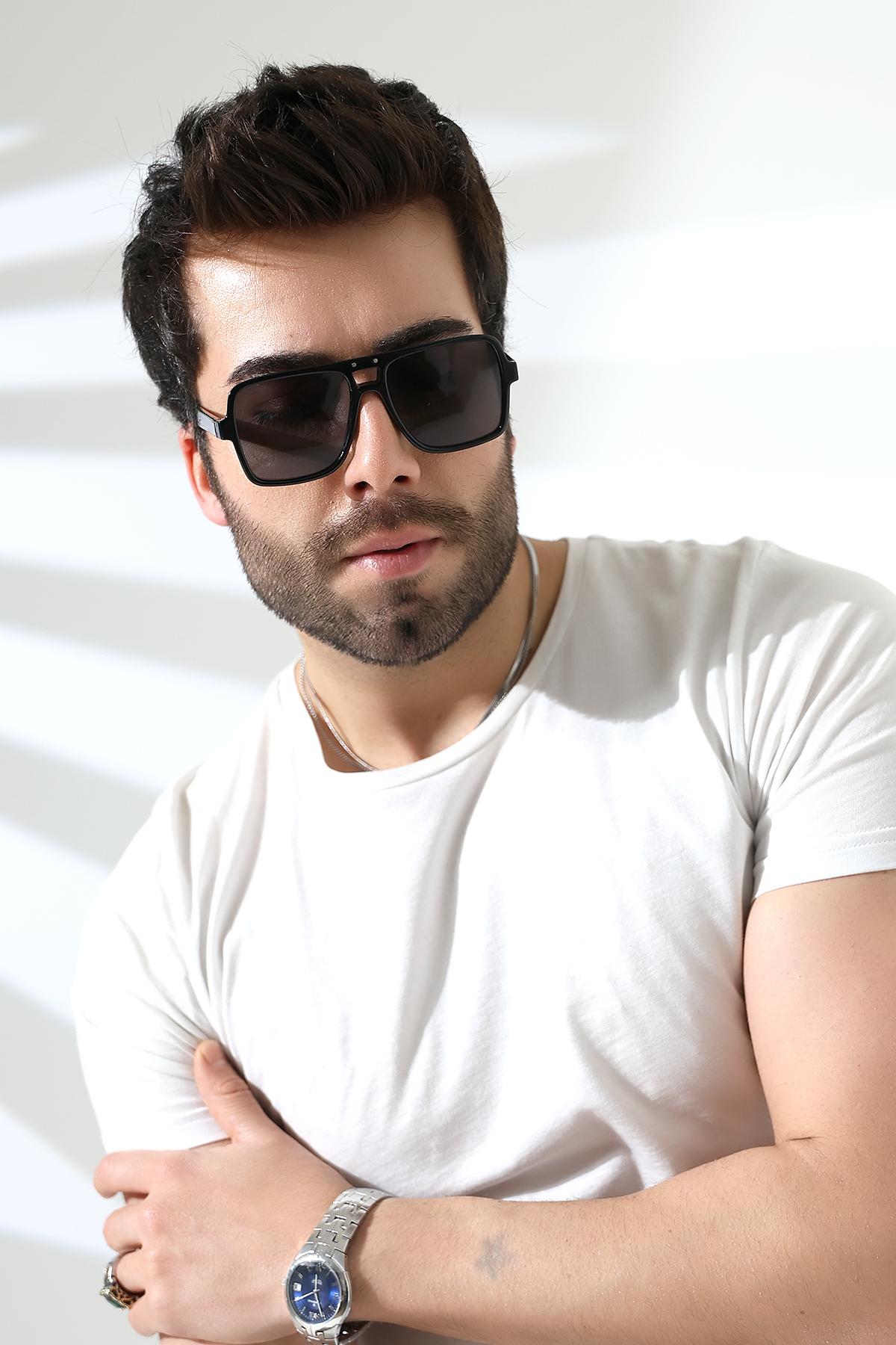 Unisex Siyah Retro UV400 Güneş Gözlüğü 23011 C2