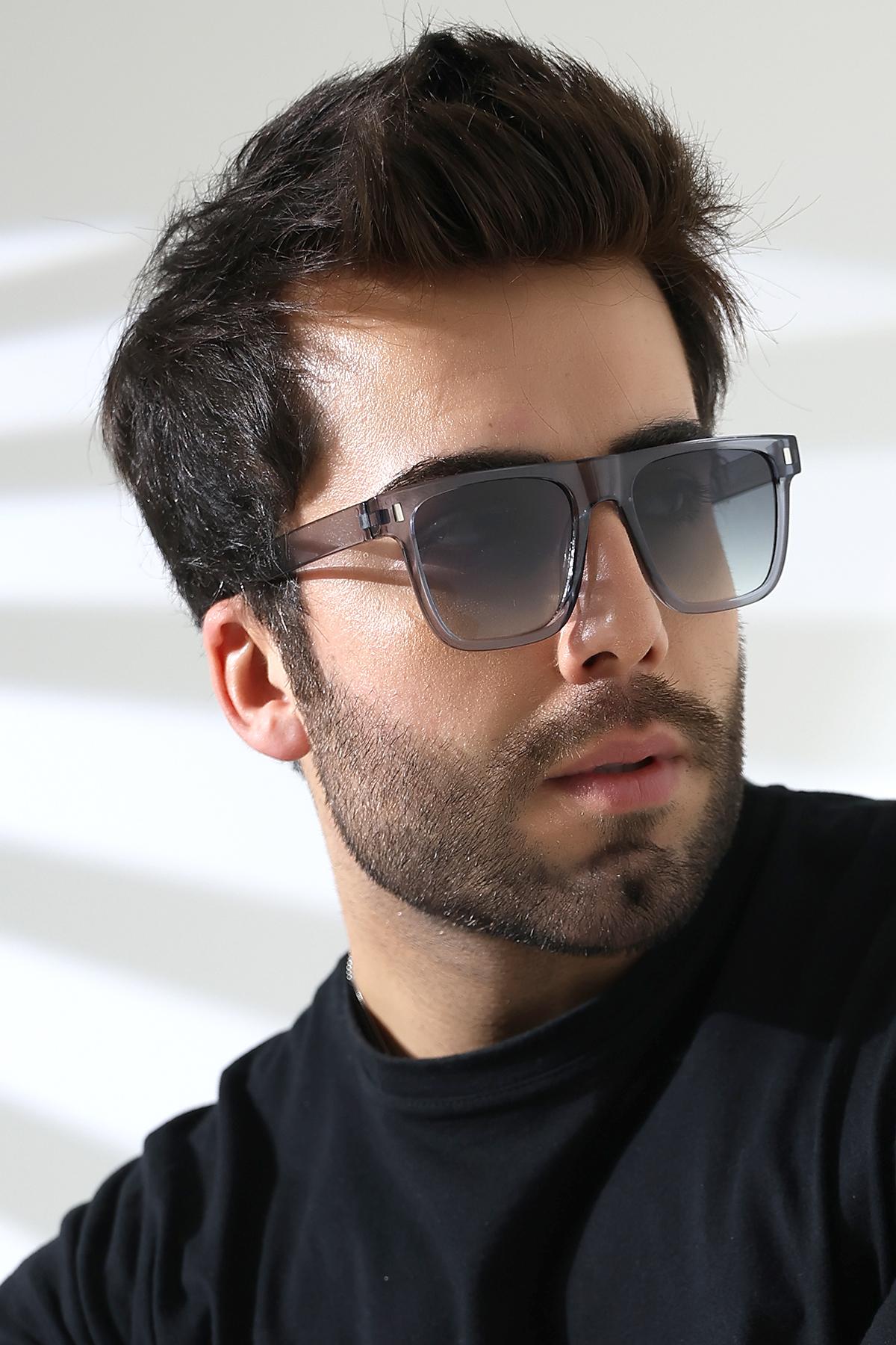 Unisex Gri Kare Aksesuarlı UV400 Güneş Gözlüğü 23024 C5