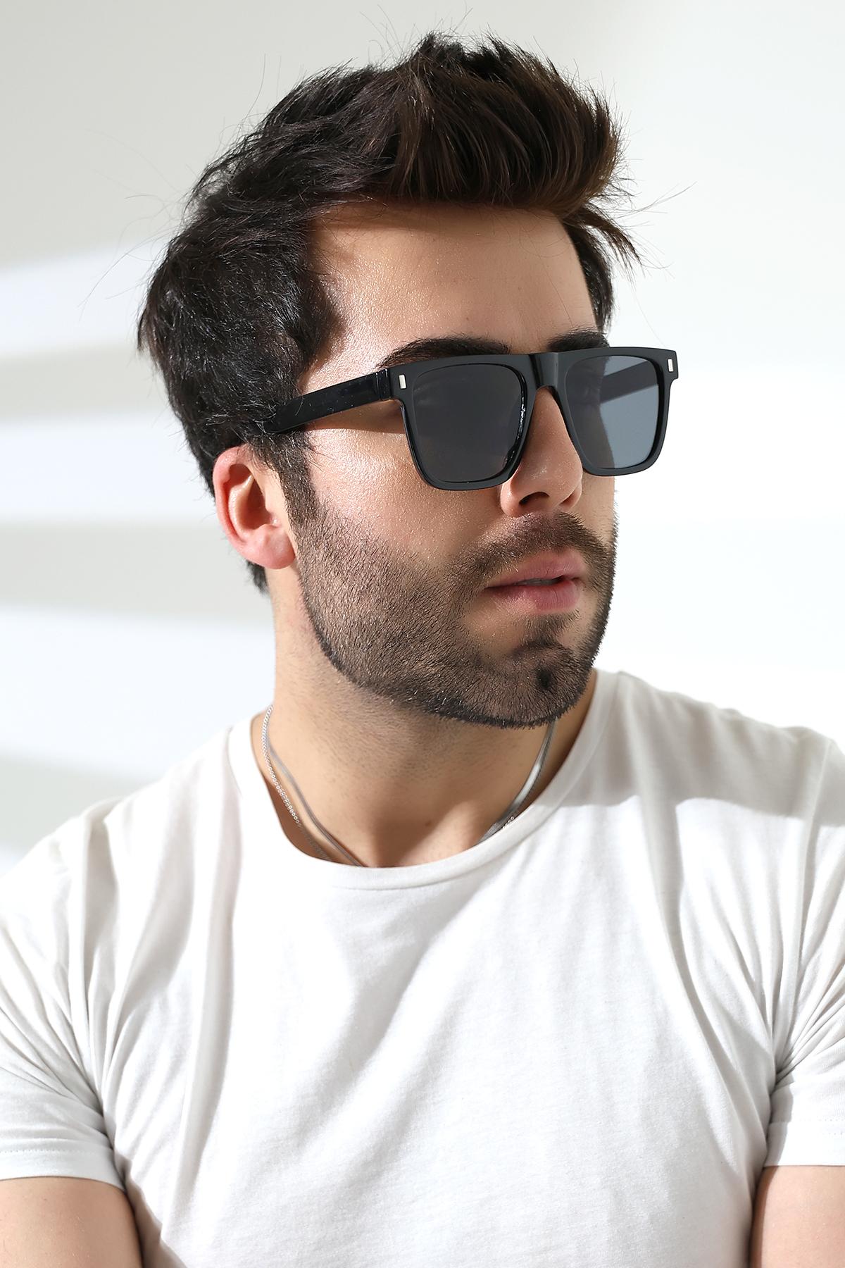 Erkek Siyah Kare Aksesuarlı UV400 Güneş Gözlüğü 23024 C2