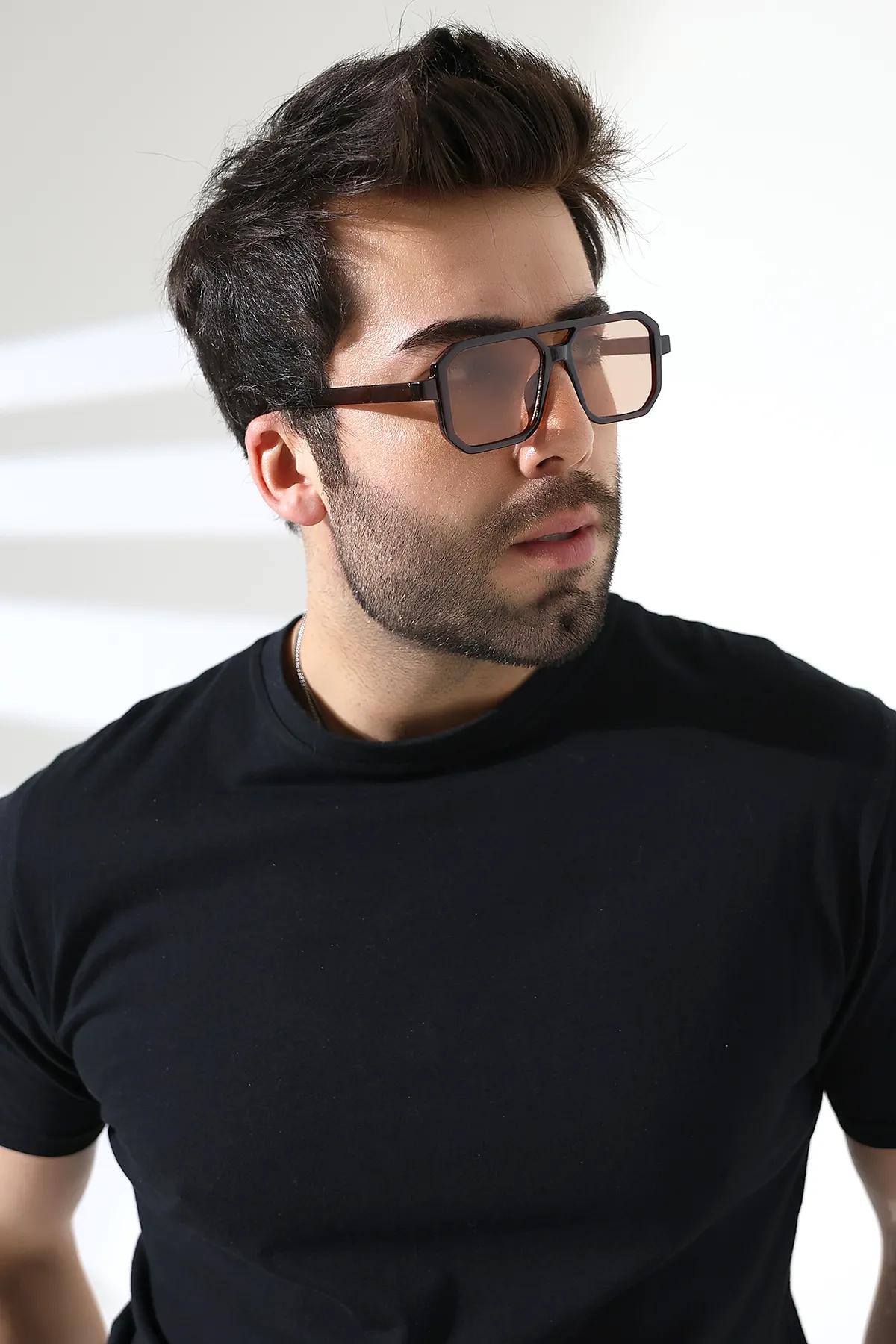 Unisex Kahverengi Retro UV400 Güneş Gözlüğü 23001-1 c3