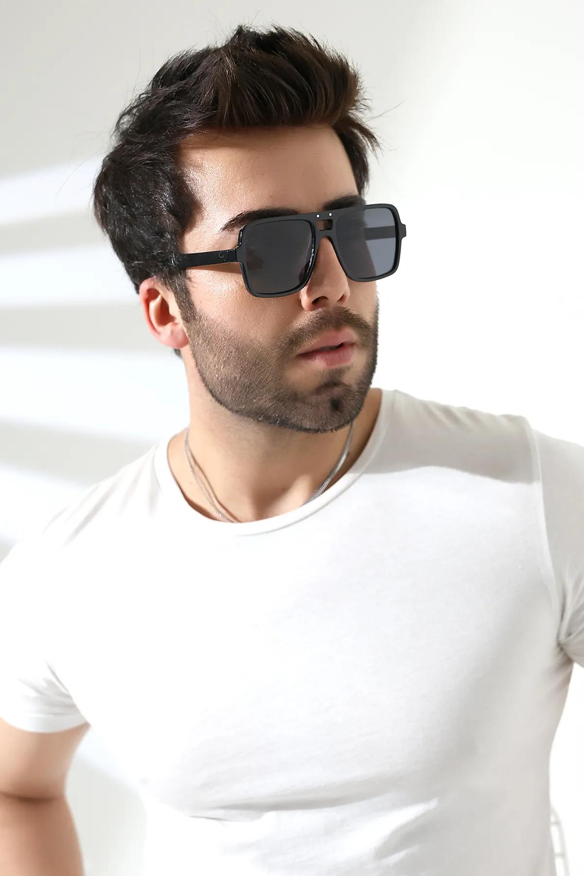 Unisex Siyah Retro UV400 Güneş Gözlüğü 23011 C2